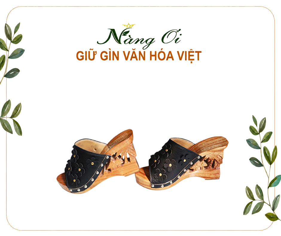 guốc gỗ làng quê Việt cao 10cm làm từ gỗ xoan